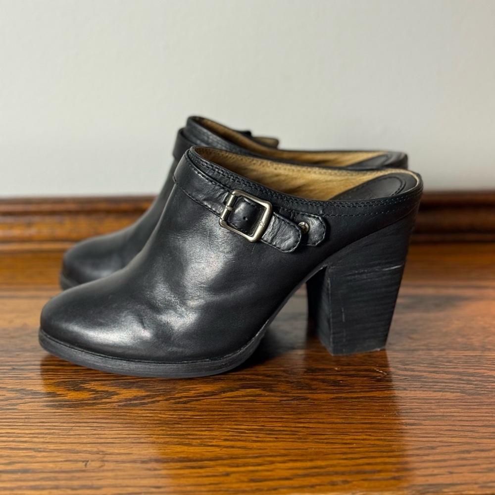 Western Rodeo Frye Patty Slingback Black Leather Block Heel Clog Mules 8. 5 M - Picture 4 of 13